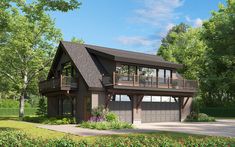 this is an artist's rendering of a two - story house in the woods