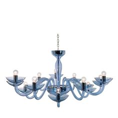 a blue chandelier with six lights hanging from it's center and four arms