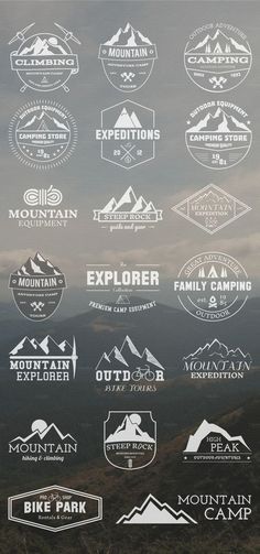 the mountain camp logo is shown in white on a dark background, with mountains and clouds behind it