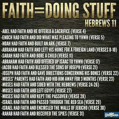 a poster with the words, faith - doing stuff hebrews 11