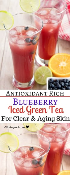 blueberry iced green tea for clear and aging skin is an easy drink to make