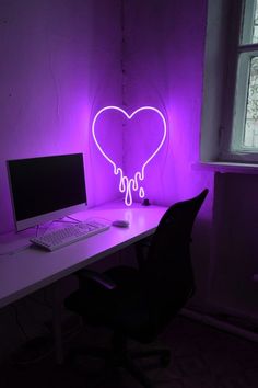 Purple aesthetic neon sign of a dripping heart, purple aesthetic neon sign of a dripping heart on a computer set up, purple aesthetic computer gamer set up Purple Neon Sign, Traditional Black Tattoo, Diy Lights, Kids Puzzles, Neon Bedroom, Concrete Light, Neon Wall Art, Purple Neon