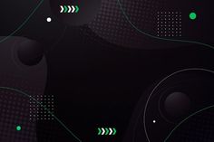 an abstract black and green background with circles, dots and lines on it's surface