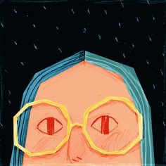 a drawing of a woman with yellow glasses