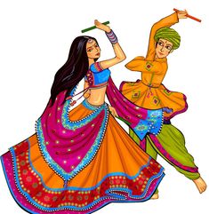 two women in colorful dresses are dancing