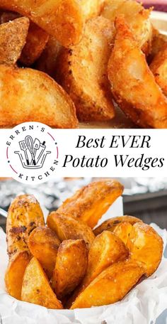 the best ever potato wedges recipe is shown in this collage with two pictures