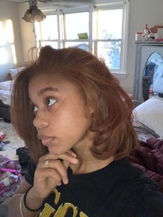 Ginger Silk Press Natural Hair Short, Soft Auburn Hair Color On Black Women, Honey Ginger Hair Color Black Women, Light Brown Silk Press, Ginger Streaks In Black Hair, Light Brown On Black Women, Hazel Nut Hair Color, Brown Hair Black Women Natural, Color On Natural Hair Black Women