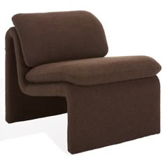 an upholstered chair and footstool are shown in brown fabric, with a white background