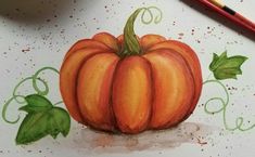 a drawing of a pumpkin with leaves on it