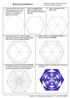 the diagram shows how to draw an abstract design in three different ways, including circles and pentagons