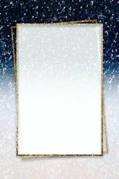 a white and gold frame on a blue background with snow flakes in the foreground