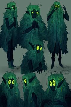 some green creature with glowing eyes and long hair