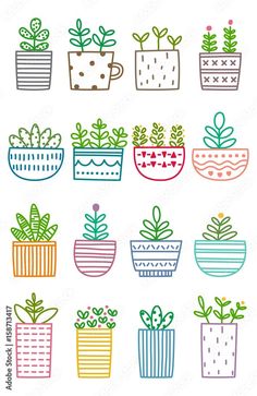 many potted plants with different colors and designs on white background royalty - art illustration