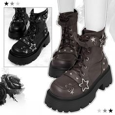 Step into a world of whimsical charm with these platform ankle boots, perfect for those who adore a blend of edgy and cute styles. Featuring a lace-up design, these boots are adorned with an enchanting adjustable strap at the ankle, complete with star-shaped buckles and playful bat wing embellishments. The side zipper ensures easy wearability, while the studded accents add a touch of rebellious flair.Ideal for anyone looking to make a bold fashion statement while embracing their inner kawaii spi Platform Lace-up Boots For Alternative Fashion, Punk Style Ankle-high Lace-up Boots With Platform, Emo Style Lace-up Platform Boots For Streetwear, Harajuku Style Winter Streetwear Boots, Punk Style Chunky Platform Lace-up Martin Boots, Punk Style Lace-up Martin Boots With Chunky Platform, Grunge Lace-up Platform Boots For Winter, Edgy Platform Boots With Round Toe And Laces, Edgy Round Toe Platform Boots With Laces