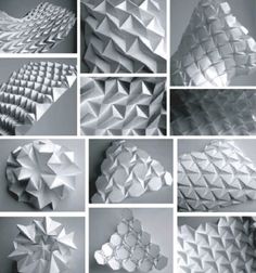 many images of different shapes and sizes of origami paper pieces, all in black and white