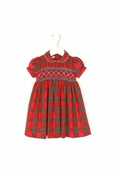 Toddler Diamond Plaid Short Sleeve Dress Baby Christmas Dress, Hand Smocking, Baby Boy Christening, Christmas Dress Baby, Red Plaid Dress, Things To Do With Boys, Baby Boutique Clothing, Hand Smock, Christening Gowns