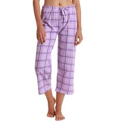 TREAT EVERY NIGHT TO A TOUCH OF FUN AND COMFORT Total Comfort Transform any evening into a remarkably comfy affair with our cotton capri pajama pants! Made using 100% cotton, these sleeping bottoms are supremely soft, comfortably breathable to keep you nice and cool, and completely non-irritating thanks to the jersey knit fabric. And weve designed them in seven sizes to complement your shape. So whether youre beautifully big, prettily petite, or somewhere in between, youll find perfect-fitting P Soft Pajama Pants, Female Features, Cotton Pajamas Women, Cotton Pajama Pants, Womens Pjs, Womens Pajamas Pants, Soft Pajamas, Cute Pajamas, Purple Plaid