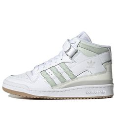 (Wmns) Adidas Originals FORUM Mid 'White Linen Green' GX4578 (SNKR/Cozy/Skate/Women's/Wear-resistant) White Lace-up High-top Sneakers With Three Stripes, Adidas White High-top Sneakers With Logo, White High-top Sneakers With Three Stripes Branding, White High-top Lace-up Sneakers With Three Stripes, White Three Stripes Sneakers, White Adidas Mid-top Sneakers, White Adidas Logo Mid-top Sneakers, White Adidas High-top Sneakers, White Mid-top Adidas Sneakers