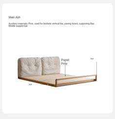 the bed frame is made from wood and has two pillows on each side, along with an attached headboard