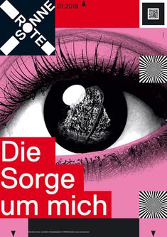 an eye with pink and black colors is shown in the center of this poster, which reads