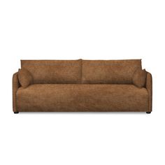 a brown couch sitting on top of a white floor