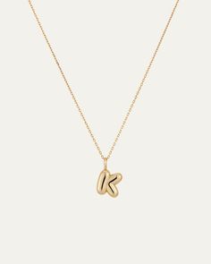 14K Gold Bubble Letter Necklace - K Chain Stack, Bubble Letter Necklace, K Necklace, Bubble Letter, Gold Bubbles, Ring Making, Stacked Necklaces, Bubble Letters, Initial Necklace Gold