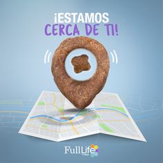 a map with a donut on it and the caption reads, estamos cerca de ti