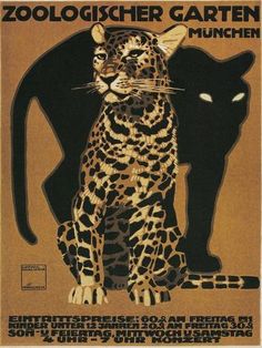 a poster with an image of a leopard and a cat on it's back