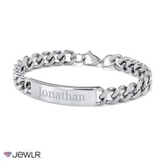 Identify yourself, remember a loved one, or display a special date with this classic engravable ID bracelet. Handcrafted in stainless steel, this 8.5" men's bracelet features a curb-link chain secured with a lobster clasp for just the right fit. Aesthetic Boyfriend Gifts, Birthday Gifts For Boyfriend Diy, Creative Gifts For Boyfriend, Mens Engagement, Boyfriend Diy, Id Bracelets, Men's Bracelet, Birthday Gifts For Boyfriend, Gifts For My Boyfriend