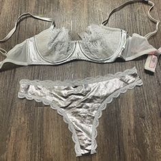 Nwt Victoria Secret Faux Silver Leather And Lace Bra And Panties Bra Size 32d Panty Size S Panties Bra, Leather Bra, 32d Bra, Lingerie Outfits, Bras And Panties, Lace Bra, Bra Sizes, Leather And Lace, Victoria Secret