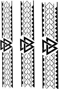 four different types of geometric designs in black and white, each with an arrow on the side