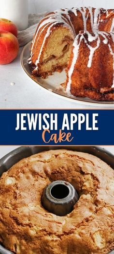 this is an image of a cake with apples in the background and jewish apple cake