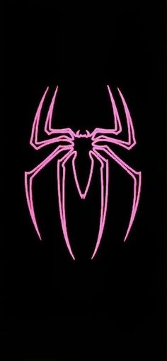 a pink spider logo on a black background