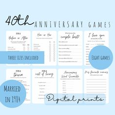 an anniversary game with the words, i love you and marriage date in blue on it