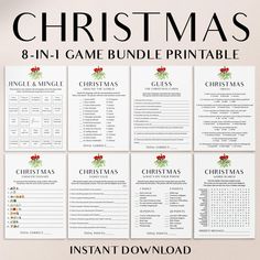 printable christmas game bundle for the 8 - in - 1 game bundle, includes games and