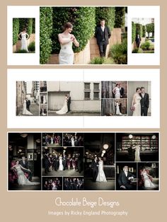 a collage of photos showing the bride and groom