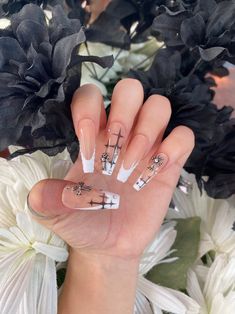 Y2k Grunge Cross Nails 🖤 soo cute and trendy I promise you'll lovee them ! <3 🌟PLEASEEE keep in mind that shorter nail lengths, means less space for the charms and designs to fit! So the placements may differ depending on lengths! 🌟  - Handmade item - Ships from Cali - Customizable  - If you would like a different shape you can send me a message for a request! *Each nail set comes with 10 nails* Nail kit includes: - 1 Nail Glue - 1 Nail Buffer - Alcohol Wipey *Please keep in mind that these are handmade and the processing time can vary with every order* *I DO NOT ACCEPT REFUNDS OR EXCHANGES* - For custom orders, please make sure to measure your nails correctly. If they do not fit that is out of my control. If you have any questions or need assistance please feel free to message me. Crosses On Nails, Cross Charm Nails, Snow Globe Nails, Yin Yang Nails, Grunge Cross, Nail Lengths, Cross Nails, Grunge Nails, Nail Buffer