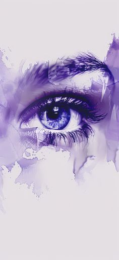 an eye with purple paint on it and watercolor splatters around the iris