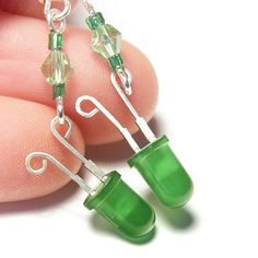 Record Jewelry, Electronics Jewelry, Tech Jewelry, Green Led, Funky Earrings, Wearable Tech, Tech Fashion, Eco Friendly Jewelry, Fall Gifts