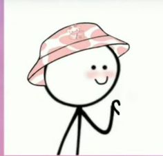 a drawing of a person wearing a pink and white hat with the letter s on it