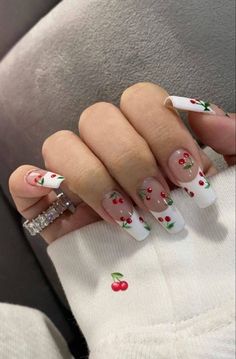 Paznokcie Hello Kitty, Unghie Nail Art, Cow Nails, Cherry Nails, Acrylic Nails Coffin Short, Chic Nails, Pretty Acrylic Nails