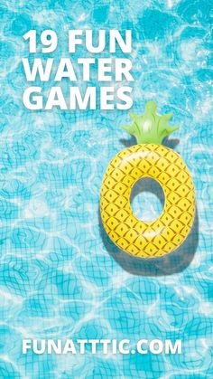 a pineapple floating on top of a pool with the words fun water games written above it