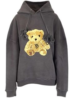 Composition: 80% Cotton, 20% Polyester | WE11 DONE Men's Teddy Embroidered Drawstring Hoodie in Black | SS22 Teddy Hoodie, Teddy Bear Print, Oversized Hoodie, Bear Print, Workout Hoodie, Drawstring Hoodie, Oversized Sweatshirt, Oversize Hoodie, Grey Cotton