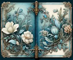 an intricately painted metal door with flowers on it