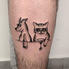 Party Animal Tattoo, Funny Dog Tattoo, Funny Animal Tattoos, Summer Meaning, Cute Tattoo Design, Animal Lover Tattoo, Animal Tattoo Designs, Beer Tattoos, Small Dog Tattoos