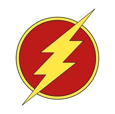 the flash logo is red and yellow with a lightening bolt on it's center