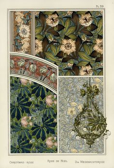 four different types of wallpaper with flowers and leaves