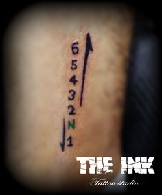 the ink tattoo is on someone's leg and it has numbers written on it