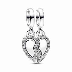 Show them that they're one in a million with the Friends Splittable Heart Dangle Charm. Nothing says best friends forever like gifting your bestie one half of a sterling silver charm engraved with the message "Friends to the end" on both halves. Both sides of the heart feature a polished center with sparkle along the outline. The heart-shaped design features a crack in the middle, which completes the heart shape when the two halves are placed together. A great friend is hard to find, so celebrate yours with a special Pandora Moments charm that represents your bond. Pandora Armband, Charms Pandora, Great Friend, Silver Gift Wrap, Bracelet Pandora, Pandora Hearts, Pandora Bracelet Charms, Silver Gifts, Dangle Charms