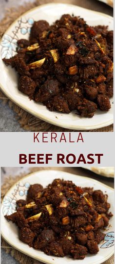 kerala beef roast on a white plate